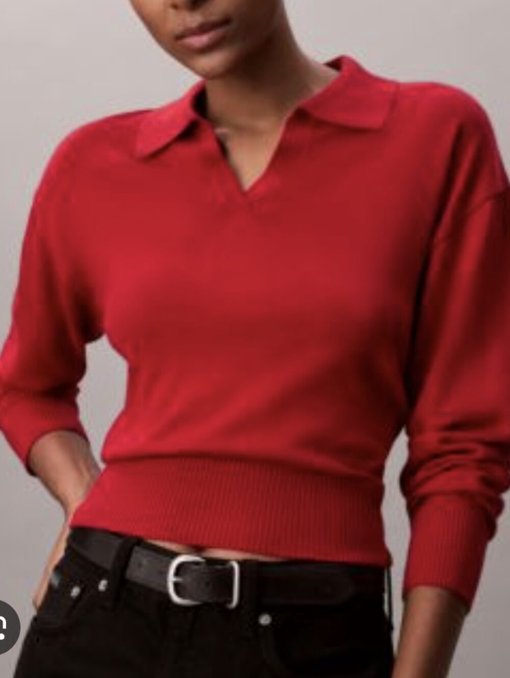 Calvin Klein Bright Red V-Neck Collared Cotton Sweater..Size:XL